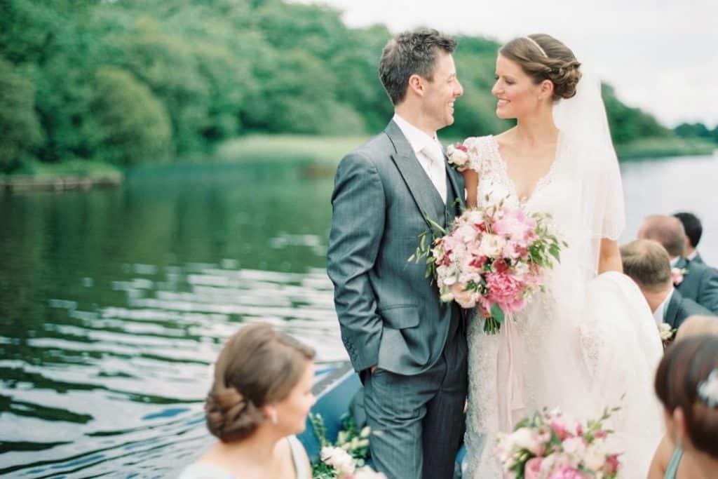 Bride and groom on a boat