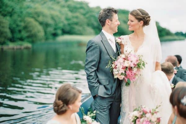 Bride and groom on a boat