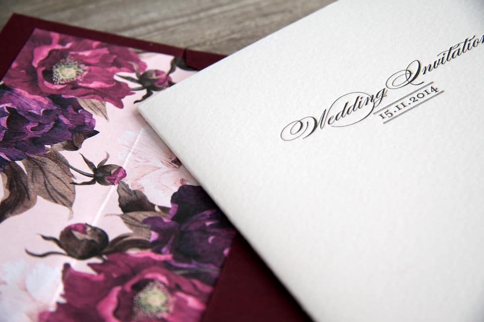 Floral invitation wallet and envelope detail